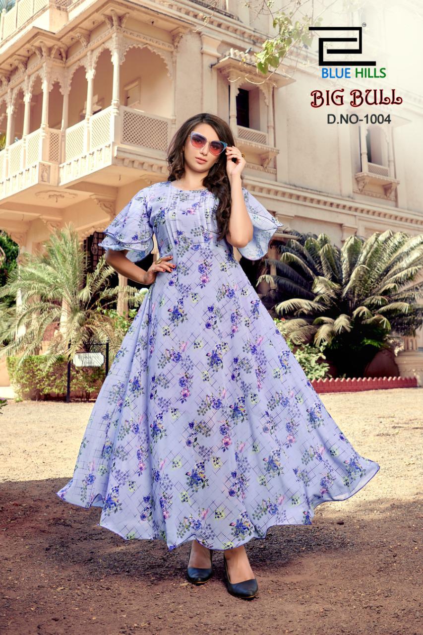 
Blue Hills Big Bull 1 Latest Fancy Designer Flair  Chiffon digital Printed Kurti Collection